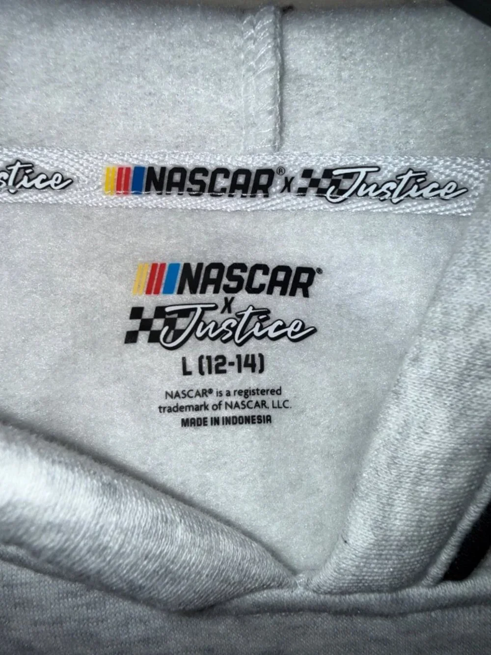NASCAR X Justice Youth Hoodie Racing Graphics Size L 12-14 Gray & Blue Cotton Bl